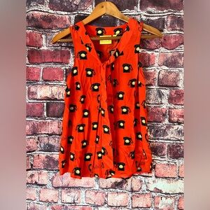 Anthropologie Maeve Ring True Silk Shell Red Telephone Print Blouse NWT